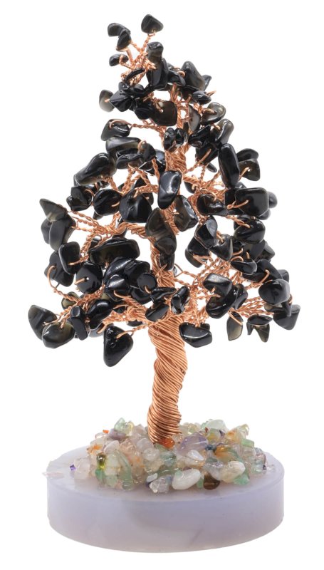 Arbre du Bonheur Obsidienne Noire sur Agate 14cm