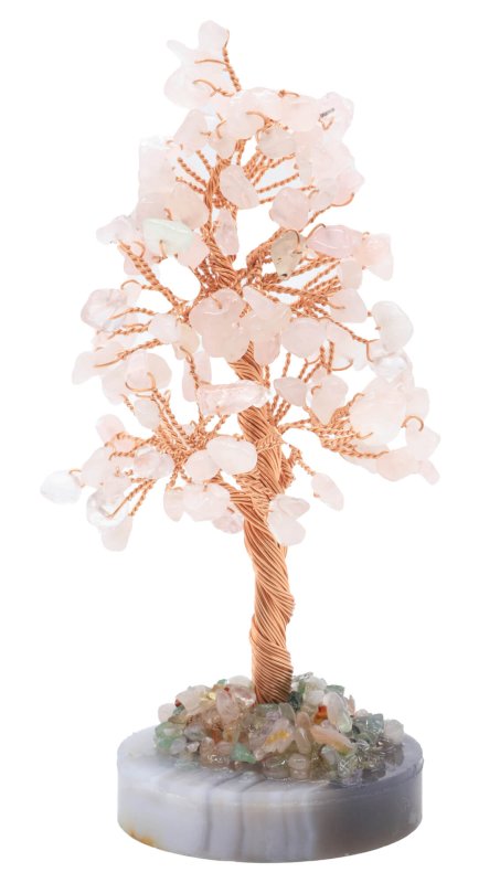 Arbre du Bonheur Quartz Rose sur Agate 14cm