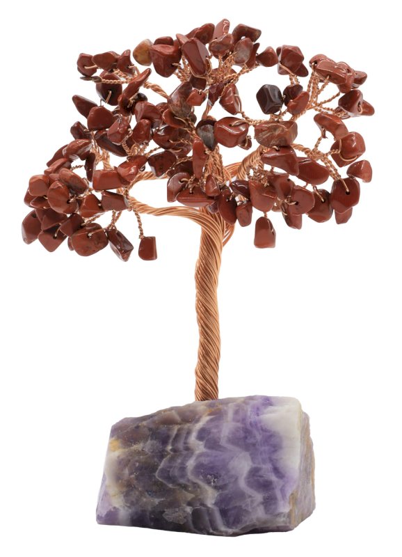 Arbre du Bonheur Jaspe Rouge base Améthyste 14cm