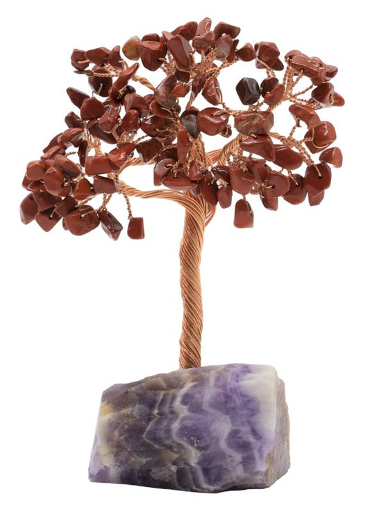 Arbre du Bonheur Jaspe Rouge base Améthyste 14cm