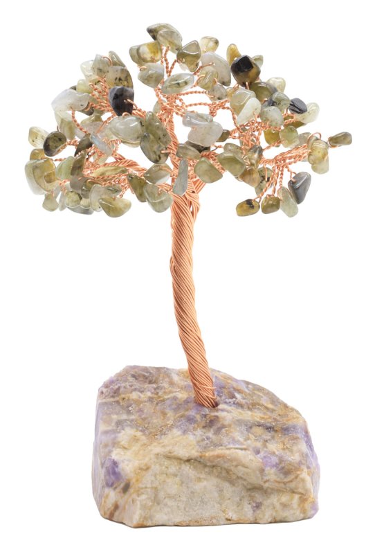 Arbre du Bonheur Labradorite base Améthyste 14cm