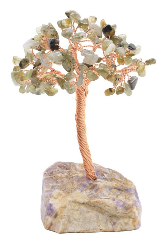 Arbre du Bonheur Labradorite base Améthyste 14cm