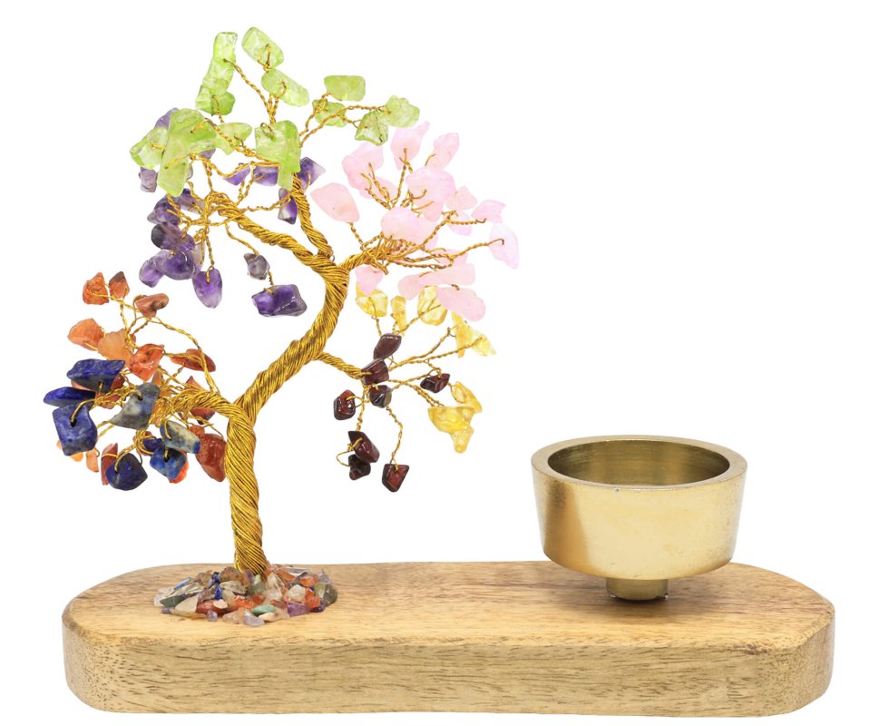 Arbre du Bonheur 7 Chakras + Bougeoir 17cm