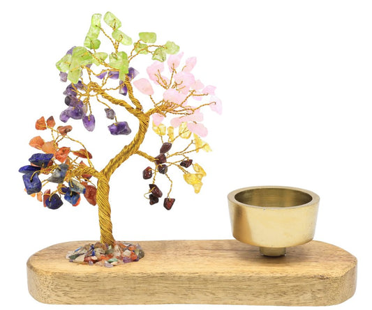 Arbre du Bonheur 7 Chakras + Bougeoir 17cm