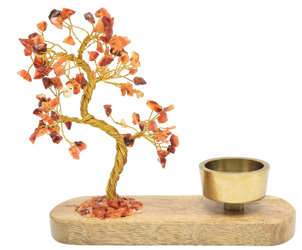 Arbre du Bonheur Cornaline + Bougeoir 17cm