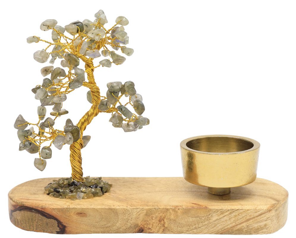 Arbre du Bonheur Labradorite + Bougeoir 17cm