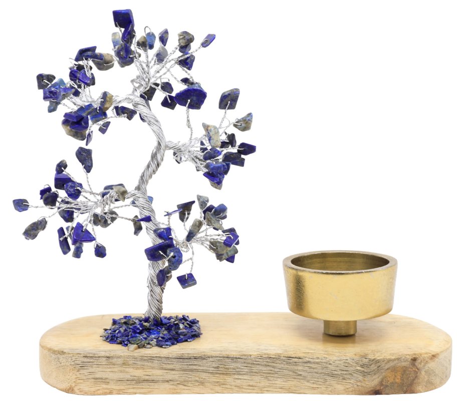 Arbre du Bonheur Lapis Lazuli + Bougeoir 17cm