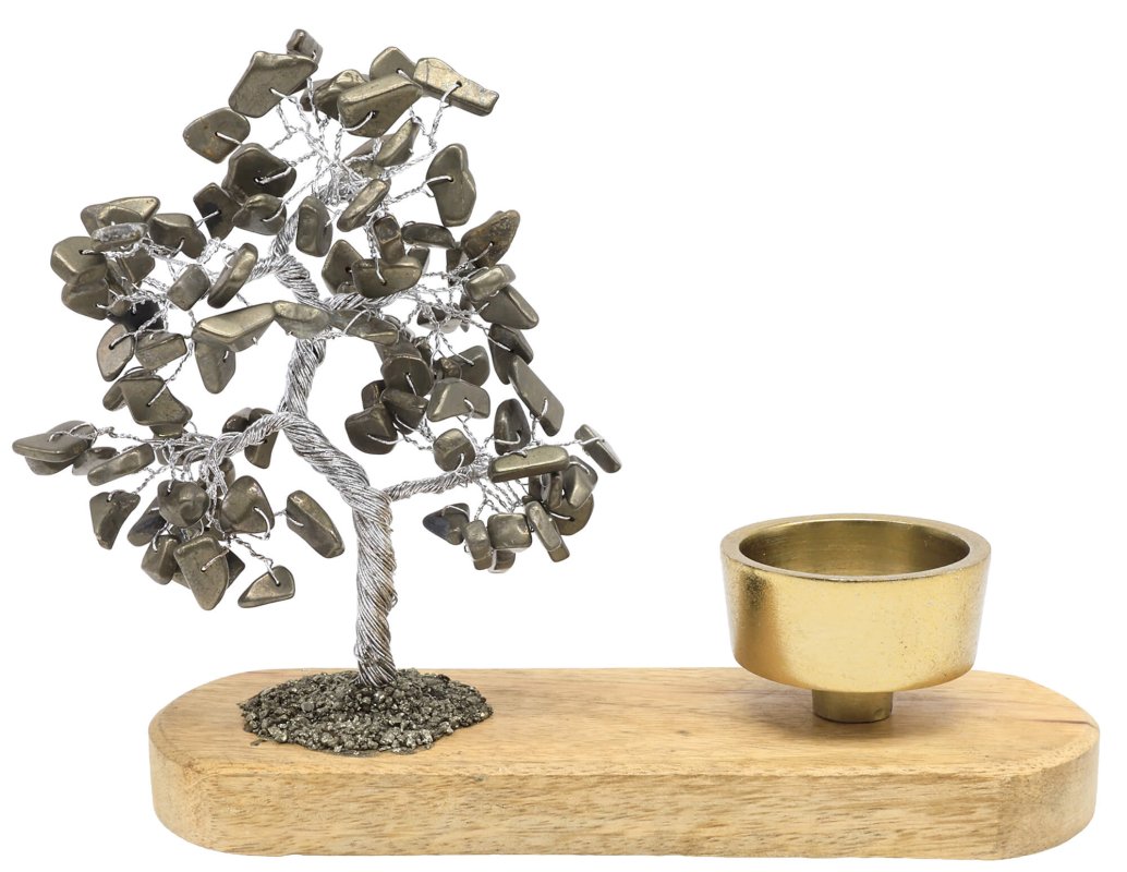 Arbre du Bonheur Pyrite + Bougeoir 17cm
