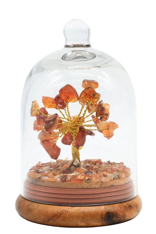 Arbre du Bonheur Cornaline sous cloche 12cm