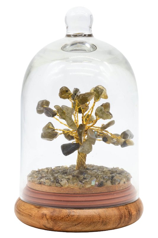 Arbre du Bonheur Labradorite sous cloche 12cm