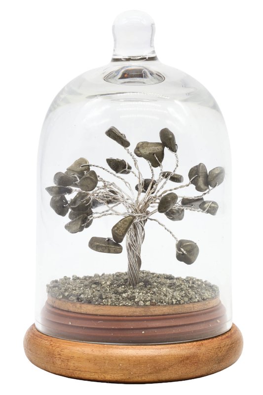 Arbre du Bonheur Pyrite sous cloche 12cm
