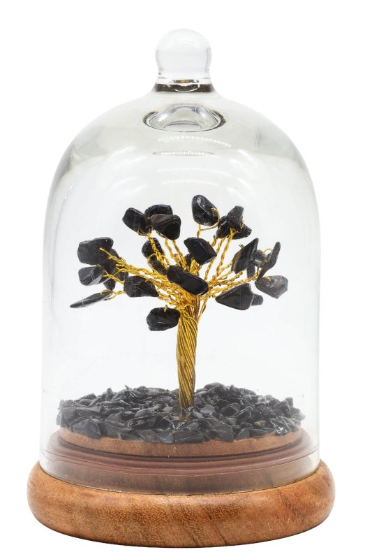 Arbre du Bonheur Tourmaline Noire sous cloche 12cm