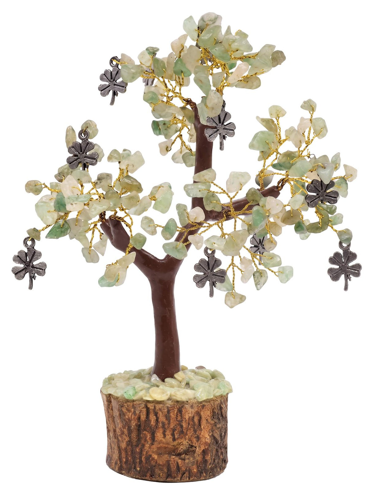 Arbre du Bonheur Aventurine Verte + Trèfle à Quatre Feuilles