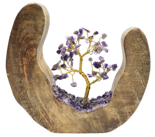 Arbre du Bonheur Bois Design Améthyste 17cm