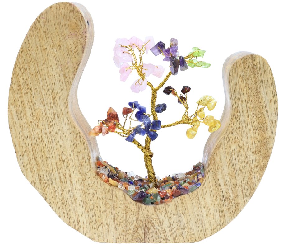 Arbre du Bonheur Bois Design 7 Chakras 17cm