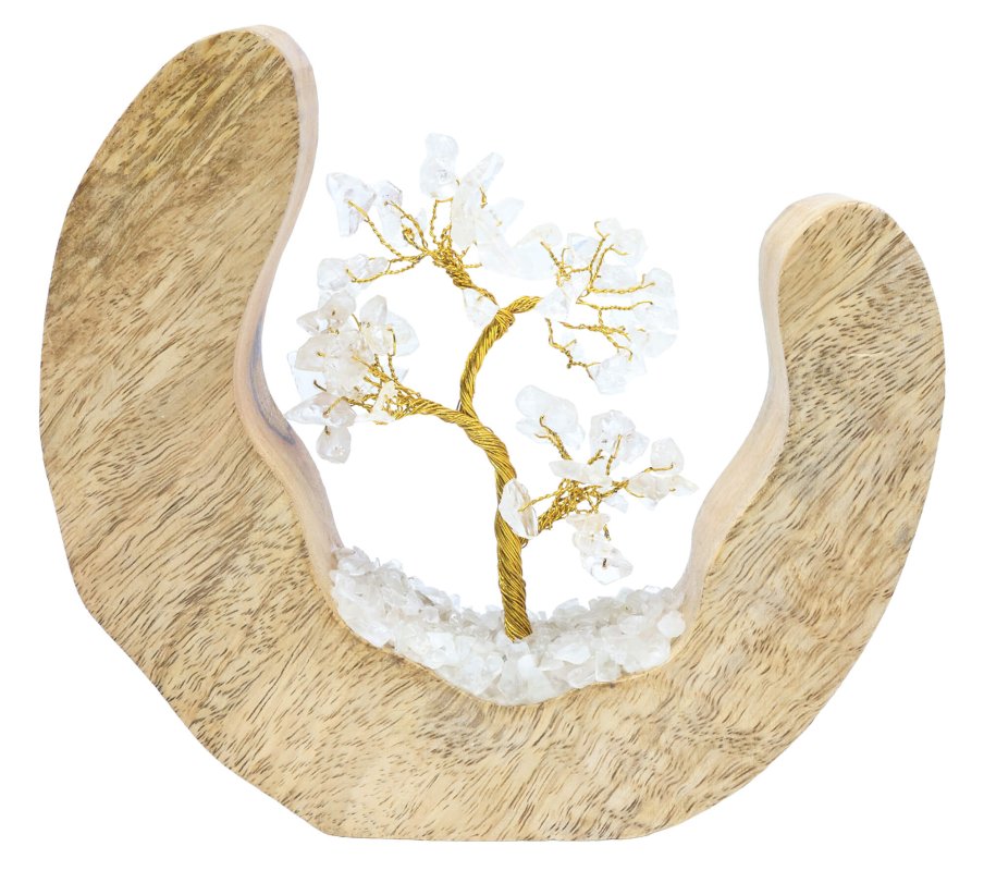 Arbre du Bonheur Bois Design Cristal de Roche 17cm