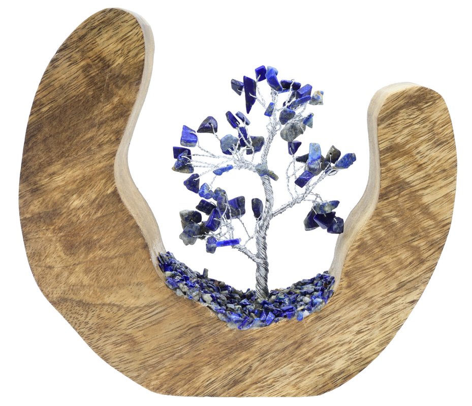 Arbre du Bonheur Bois Design Lapis Lazuli 17cm