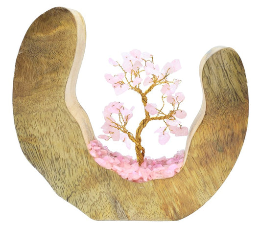 Arbre du Bonheur Bois Design Quartz Rose 17cm