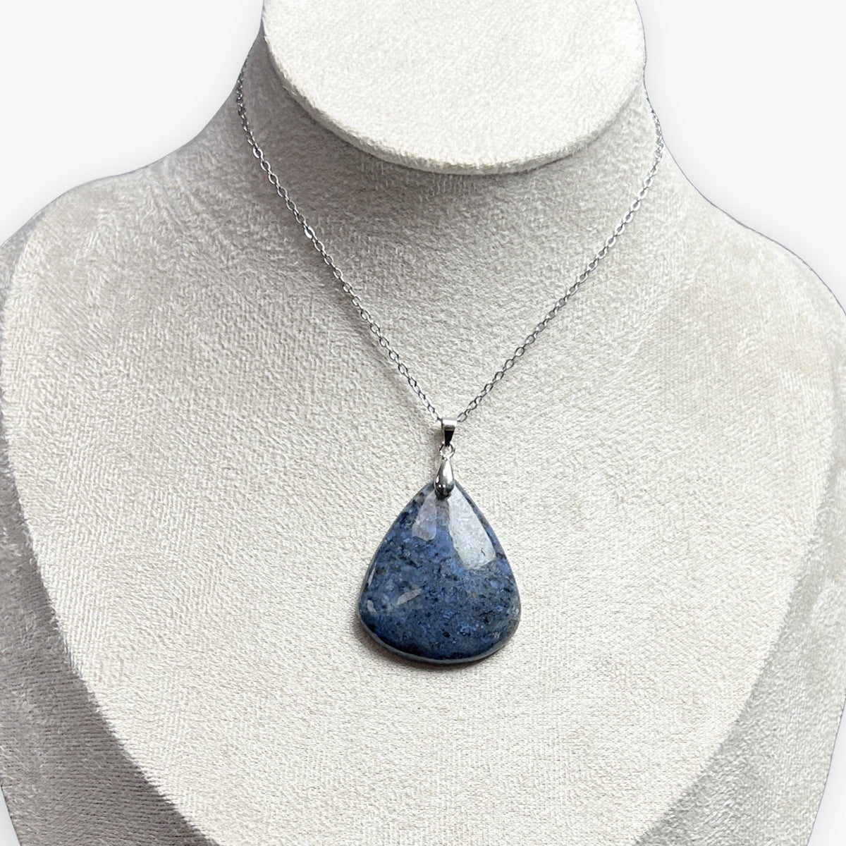 Pendentif Goutte - Dumortierite en Cabochon avec Bélière Acier Inoxydable