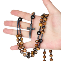 Chapelet Œil de Tigre Croix Hématite