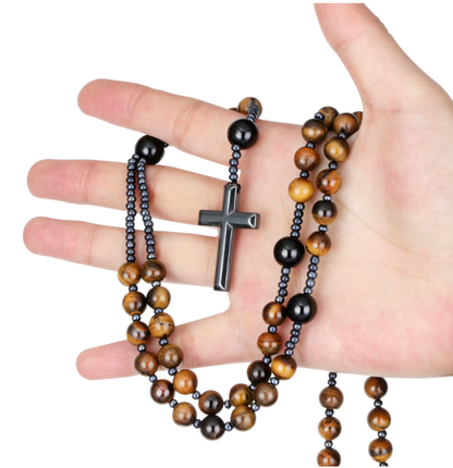 Chapelet Œil de Tigre Croix Hématite