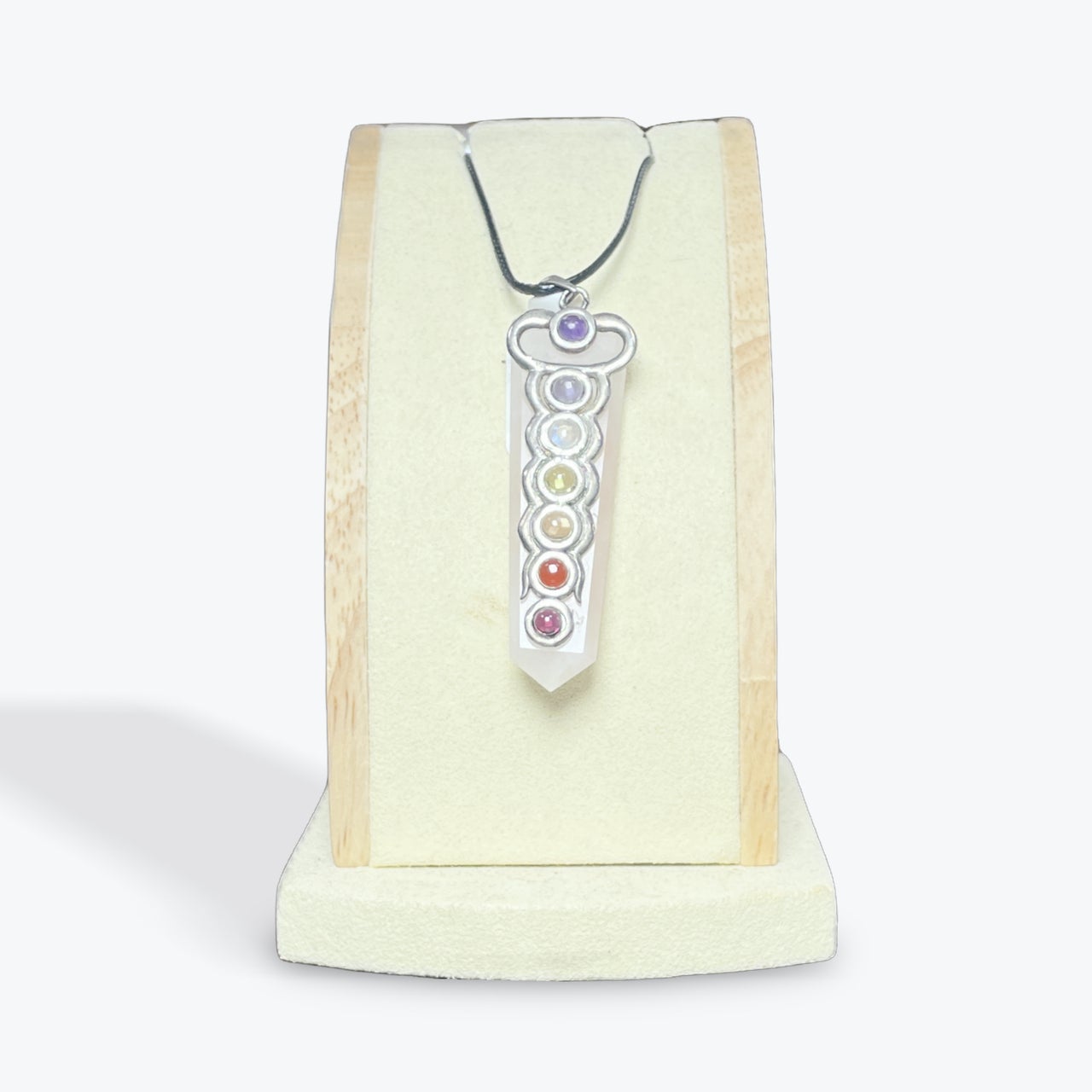 Pendentif Pointe Quartz Rose avec 7 Chakras