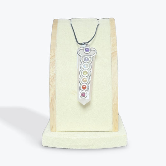 Pendentif Pointe Quartz Rose avec 7 Chakras
