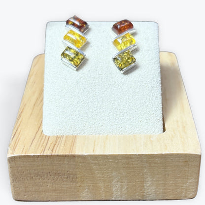 Boucles d'oreilles Ambre clou - Triple couleur - Argent 925