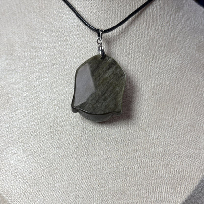 Pendentif Tête de Boudhaa en Obsidienne Dorée