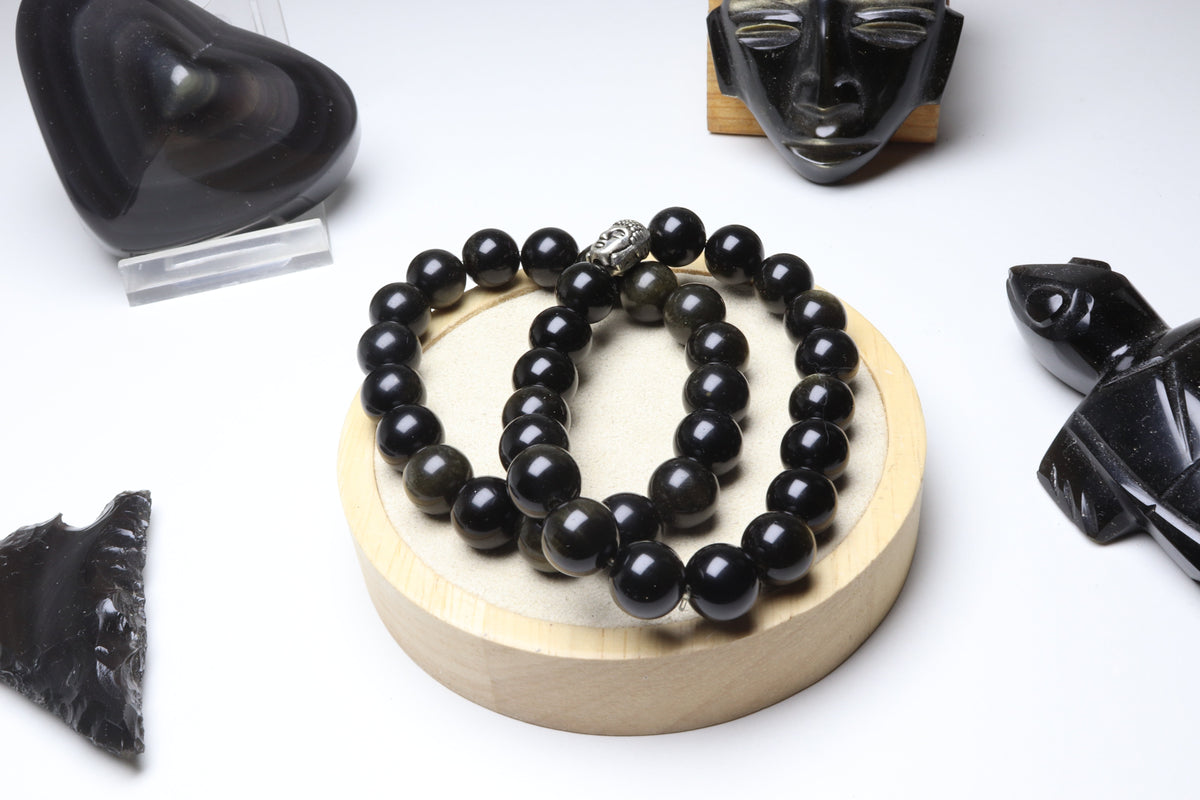 Bracelet Obsidienne Dorée