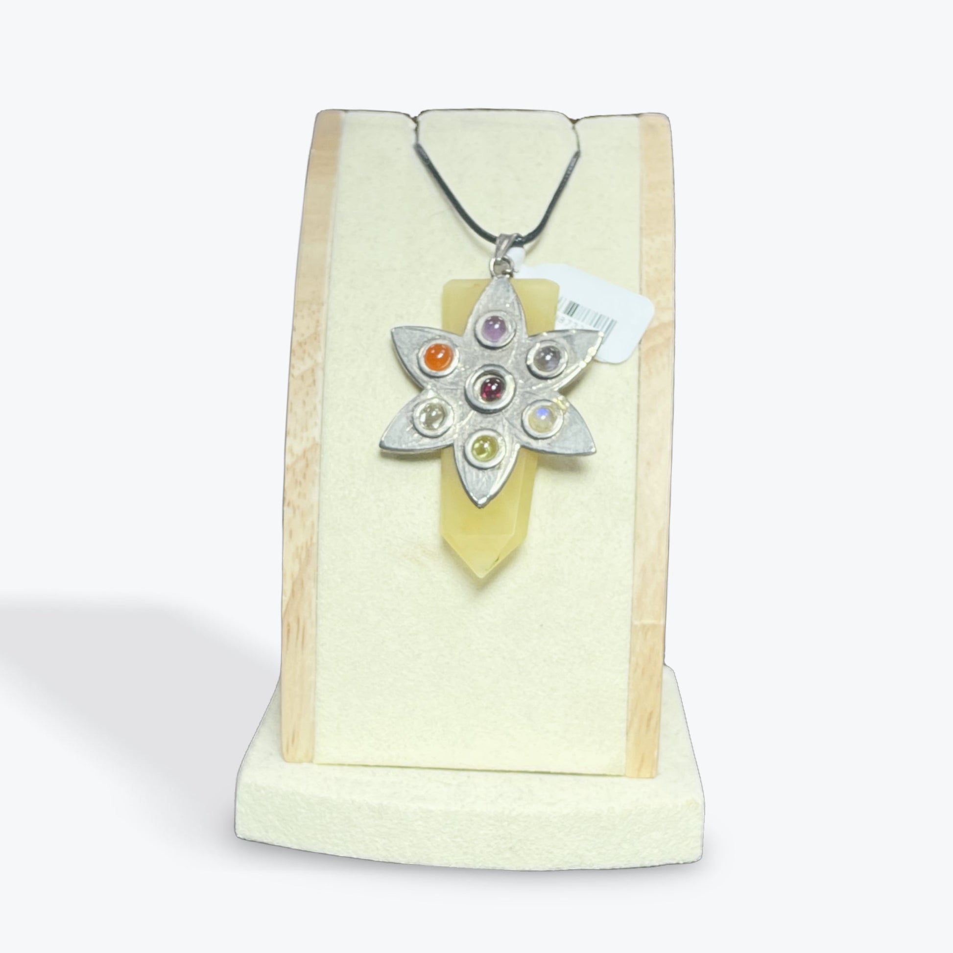 Pendentif Pointe Aventurine Jaune avec fleur 7 Chakras
