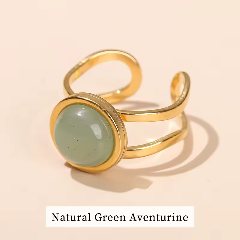 Bague Ajustable en Acier Inoxydable - Aventurine verte