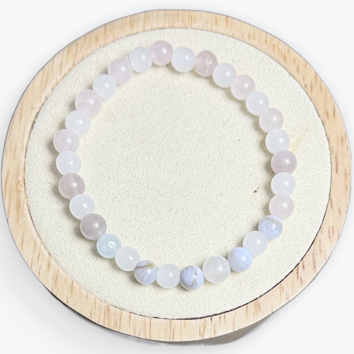Bracelet  Menopause (Pierre De Lune & Calcedoine Bleu & Quartz Rose 6mm)