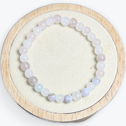 Bracelet  Menopause (Pierre De Lune & Calcedoine Bleu & Quartz Rose 6mm)