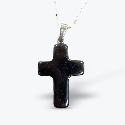 Pendentif Croix en Pierre Naturelle Polie, 15 pierres au choix, bélière et chaîne | 1,8x2,5x4cm