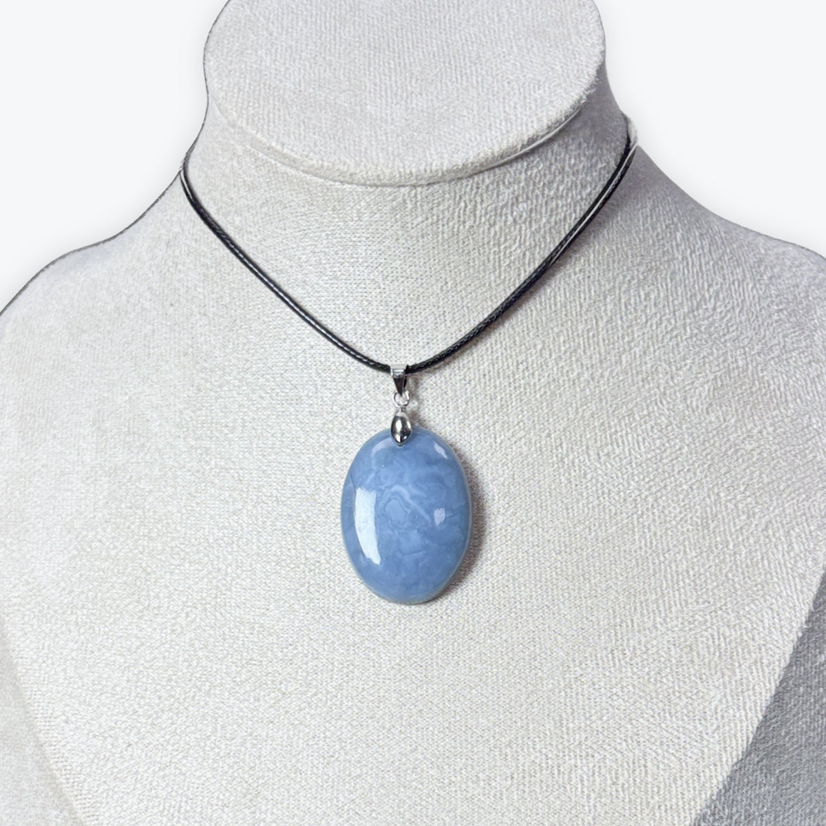 Pendentif - Agate Bleu Naturel - Bélière Acier Inoxydable
