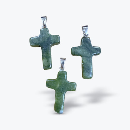 Pendentif Croix en Pierre Naturelle Polie, 15 pierres au choix, bélière et chaîne | 1,8x2,5x4cm