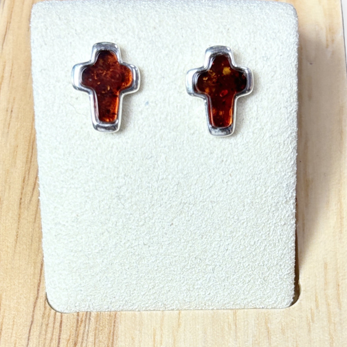 Boucle d'oreilles Ambre taillé en Croix - Argent 925