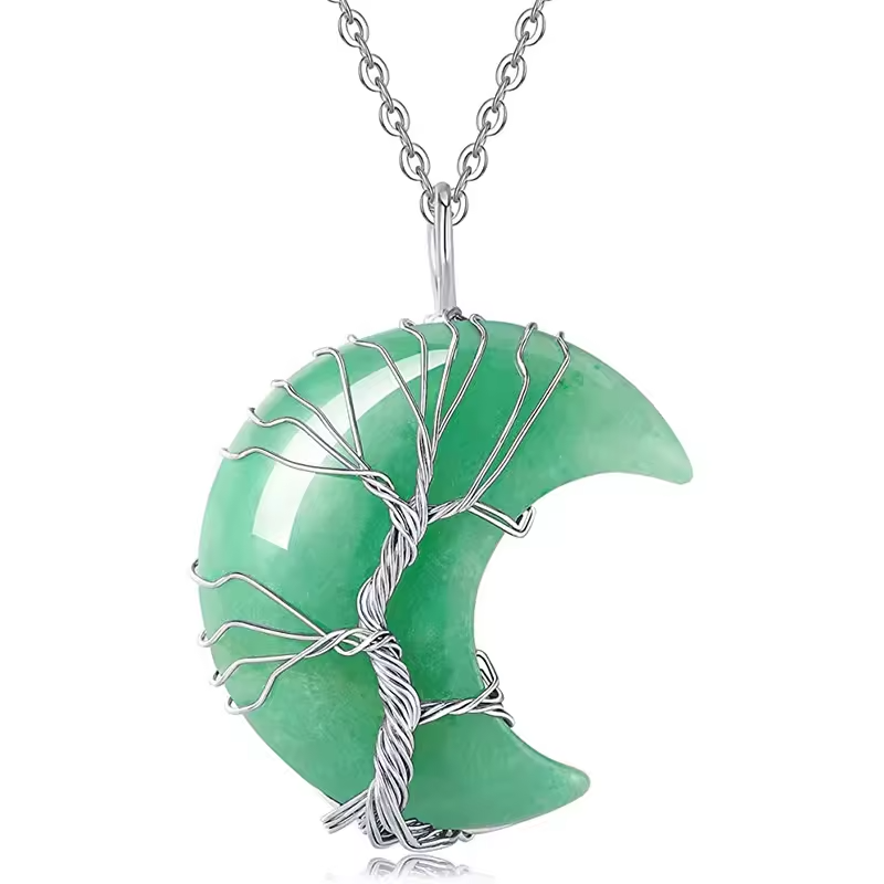 Pendentif naturelle Arbre de vie tressé - Lune argentée