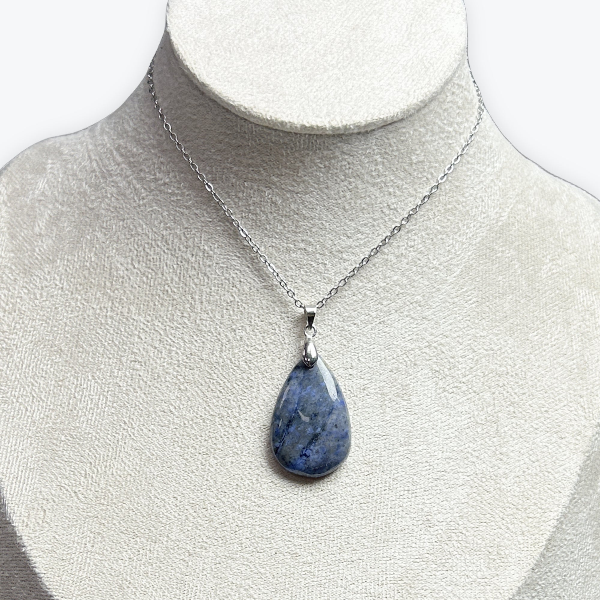 Pendentif Goutte | Dumortierite en Cabochon avec Beliere Acier Inoxydable