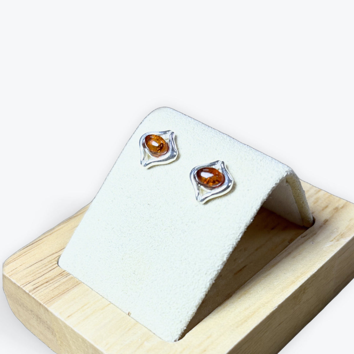 Boucles d'oreilles clou Ovale Ambre - Argent 925