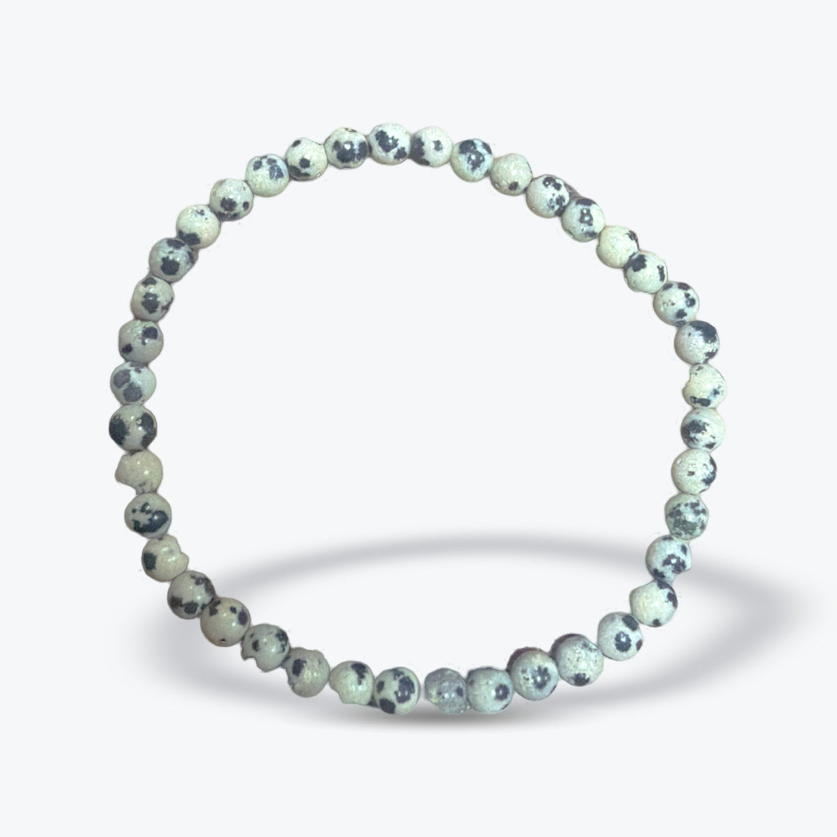 Bracelet en Jaspe Dalmatien Naturel – Perles rondes 4 mm – Fermoir élastique - Pièce unique