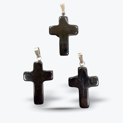 Pendentif Croix en Pierre Naturelle Polie, 15 pierres au choix, bélière et chaîne | 1,8x2,5x4cm