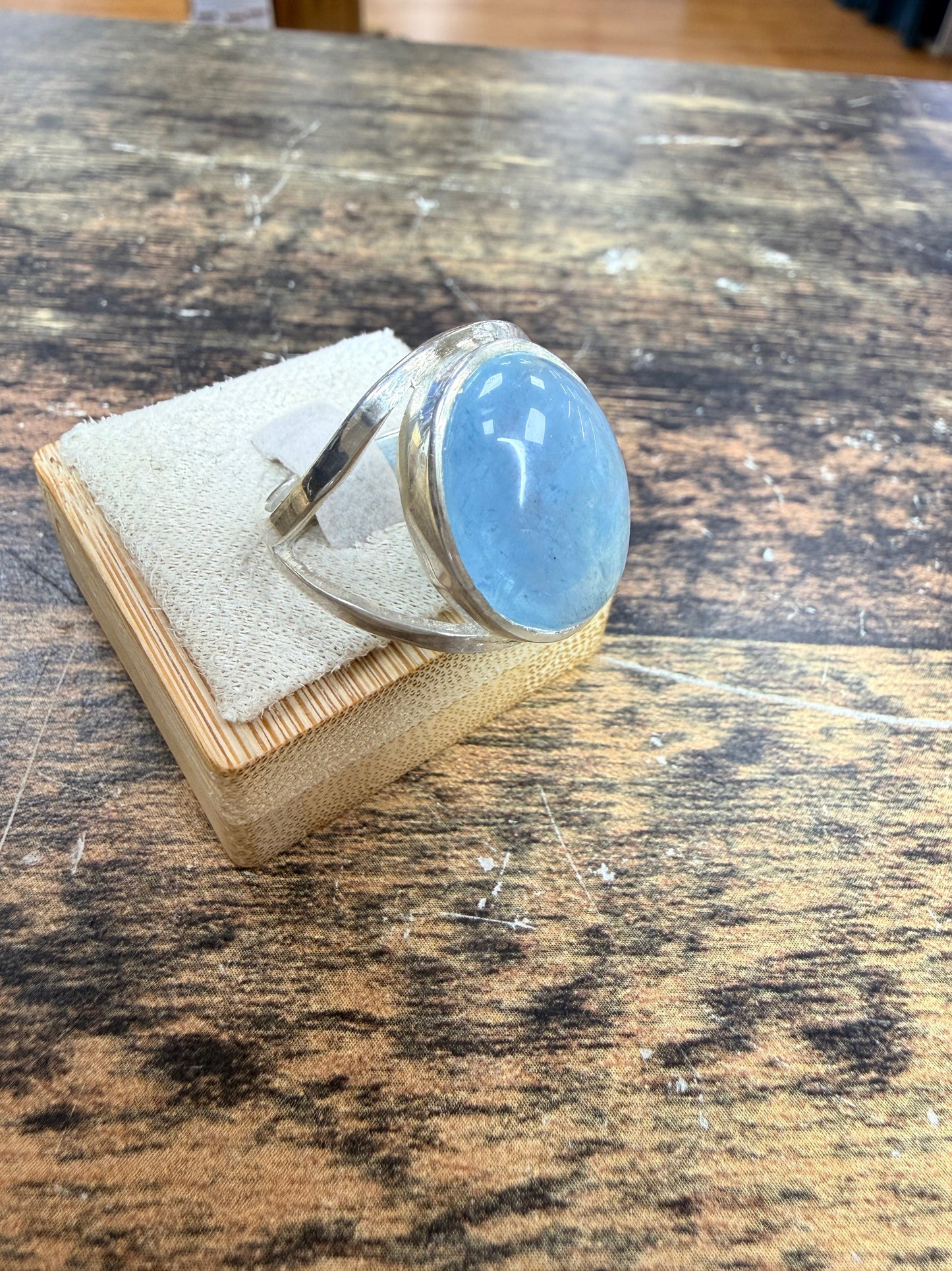 Bague ouvert aigue marine en cabochon