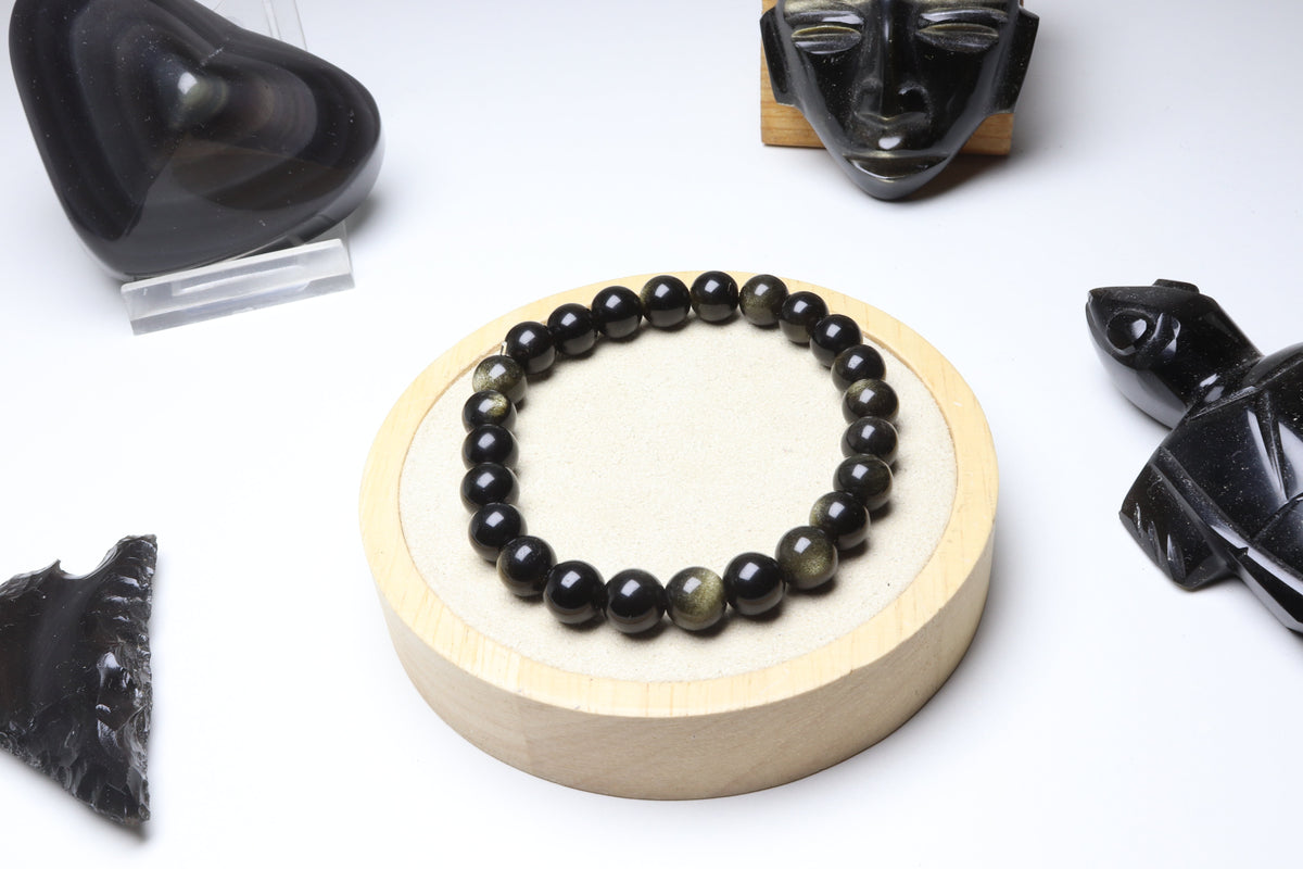 Bracelet Obsidienne Dorée