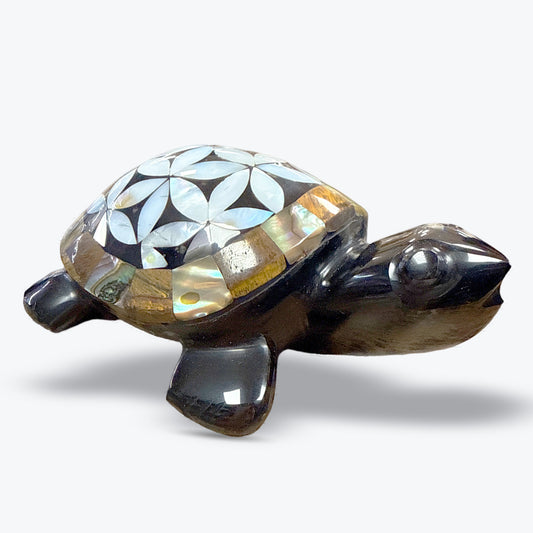 Tortue en Pierre Naturelle du Mexique – Nacre, Œil de Tigre ou Obsidienne - Pièce unique