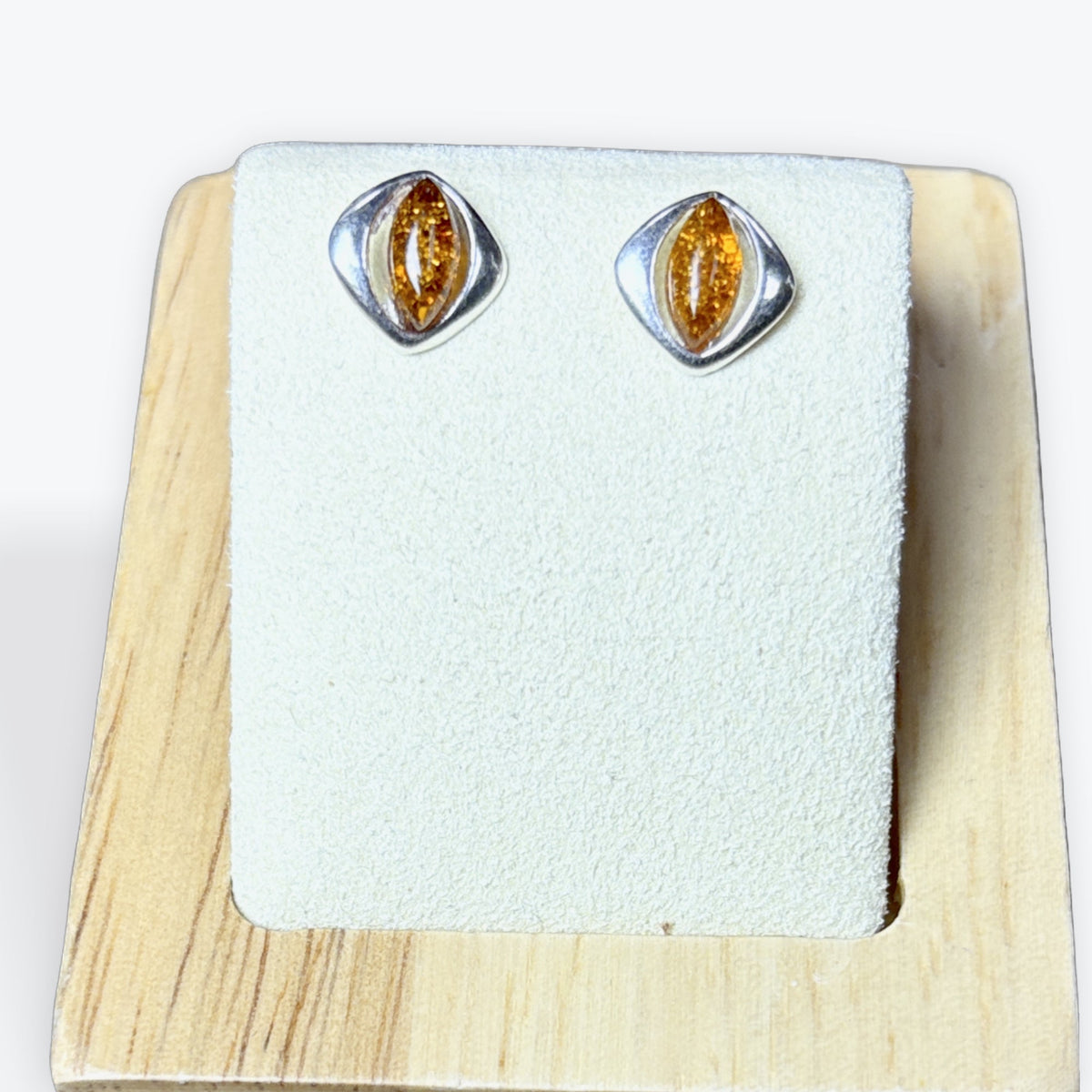 Boucle d'oreilles puce ambre marquise - Argent 925