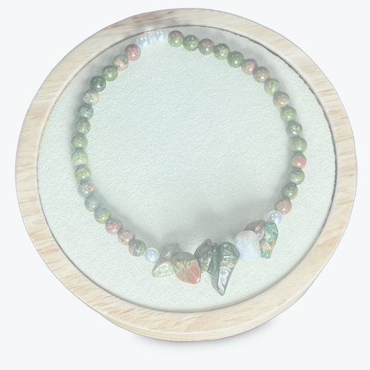 Bracelet En Unakite Et Perles