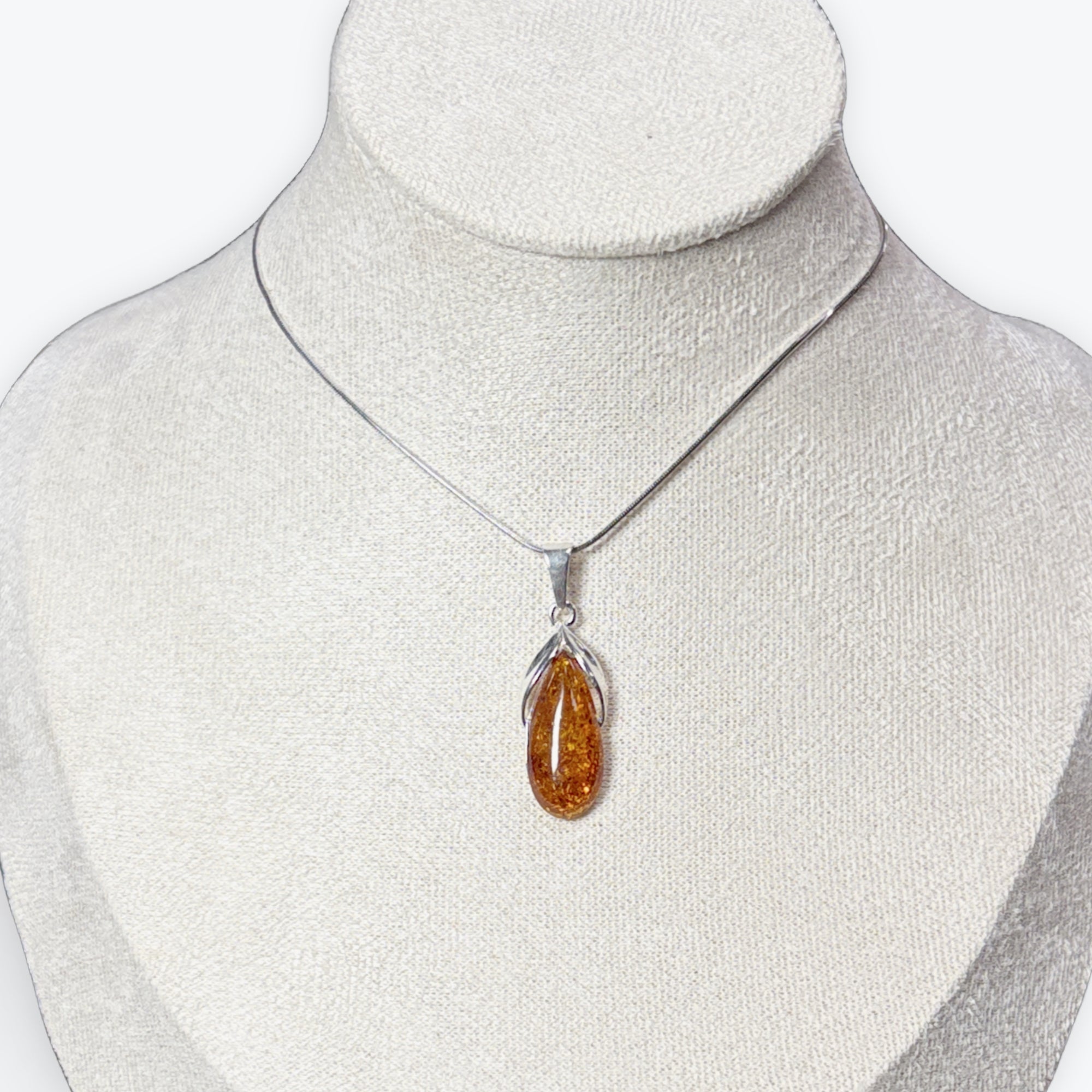 Pendentif Ambre Goutte ouverte - Argent 925