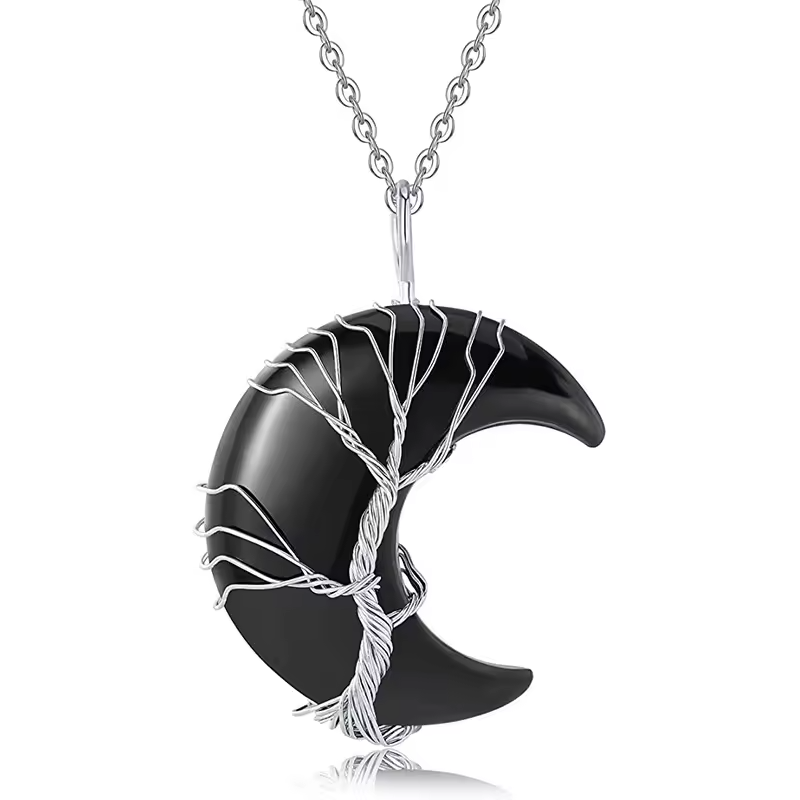 Pendentif naturelle Arbre de vie tressé - Lune argentée